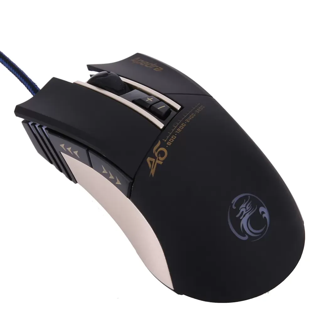 Ergonomic design 3200dpi 6-key programmable professional game mouse, led 4-color breathing lamp, suitable for laptop and pc