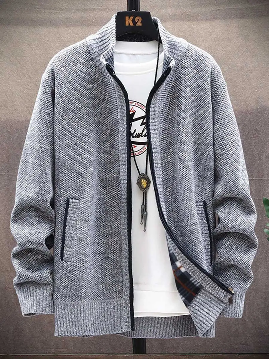 Men's Add Velvet Thickened Casual Sweater Jacket