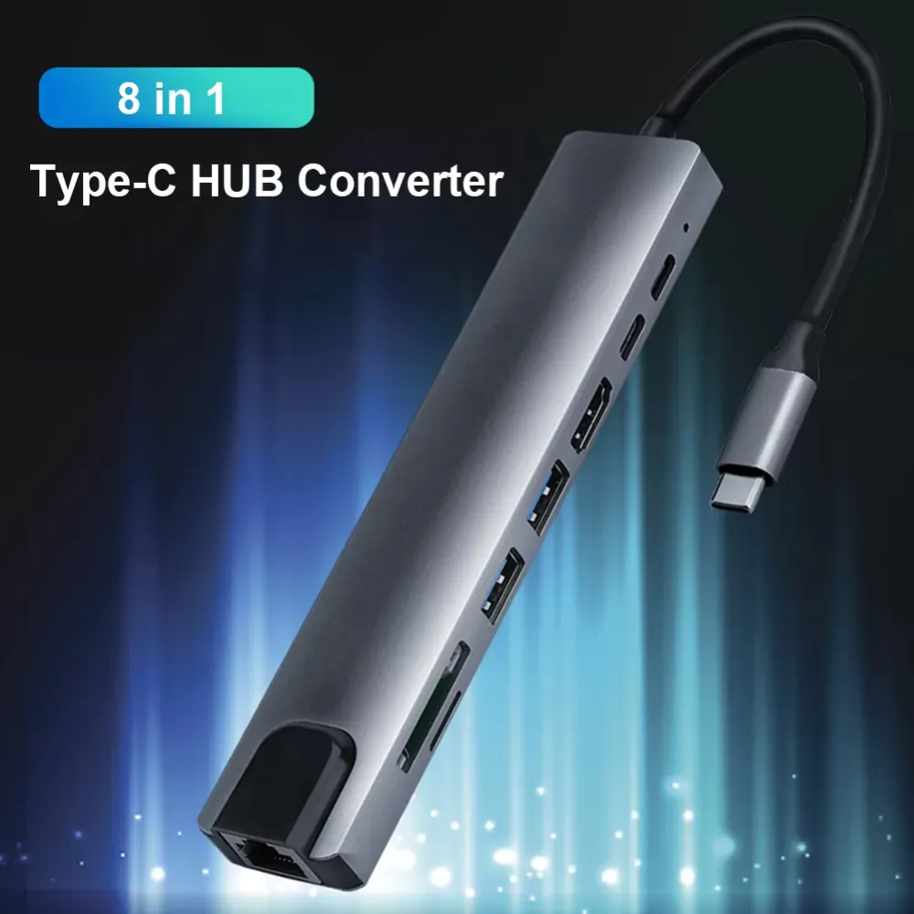 USB3.0 TF PD Audio Converter for Desktop Laptop USB Type C Dock Station HDMI for Laptop 8 in 1 Type-C HUB 4K HDMI VGA