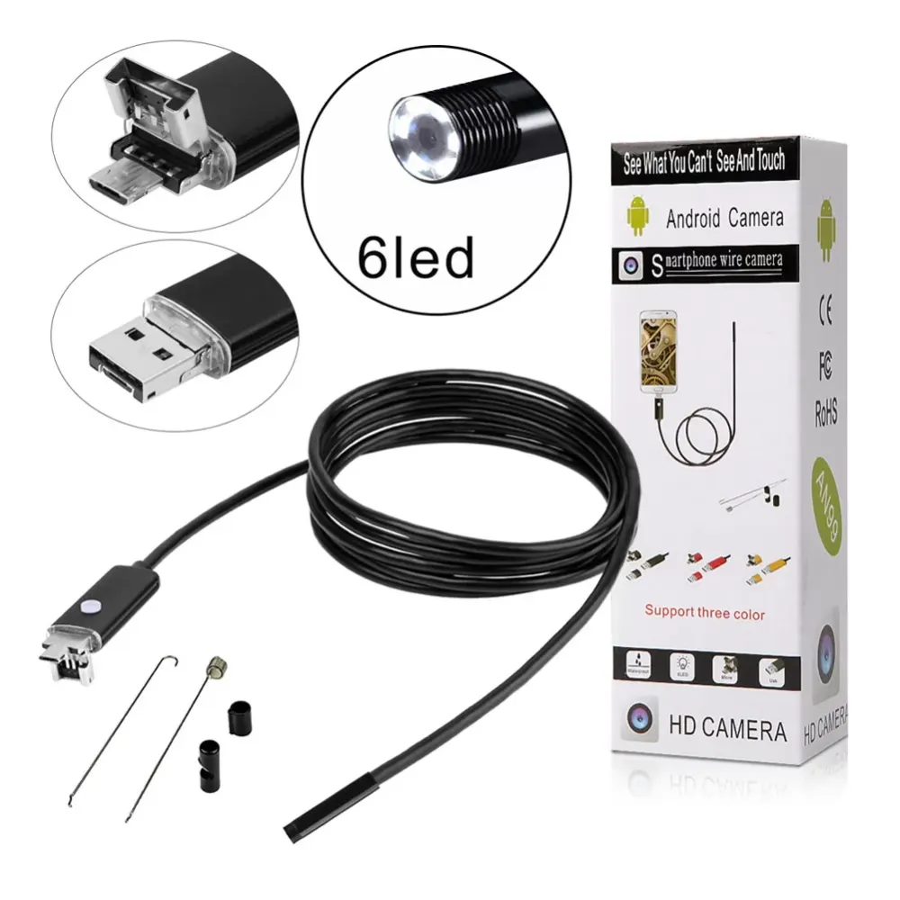 2M 6LED Android/PC Endoscope Waterproof Inspection Micro USB Wire HD Camera Android Mobile Phone Computer Dual Purpose Endoscope