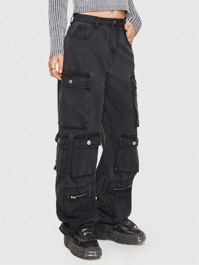 Grunge Punk Solid Cargo Jeans