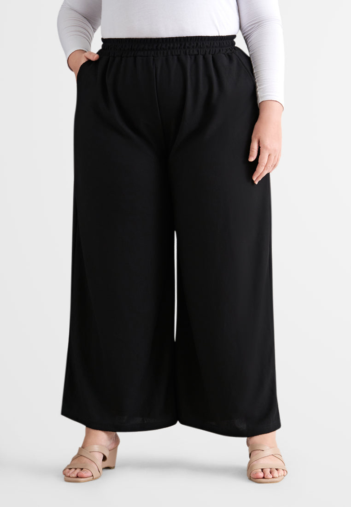 Waffle Work Wide Legs Pants - Black