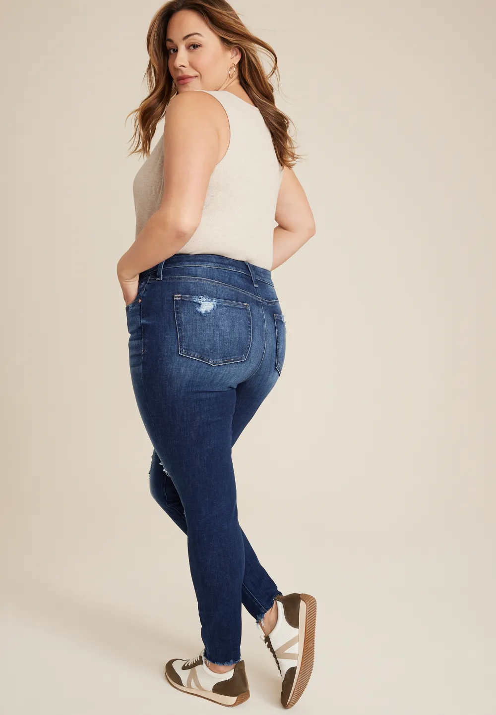 Plus Size edgely™ High Rise Ripped Super Skinny Jean