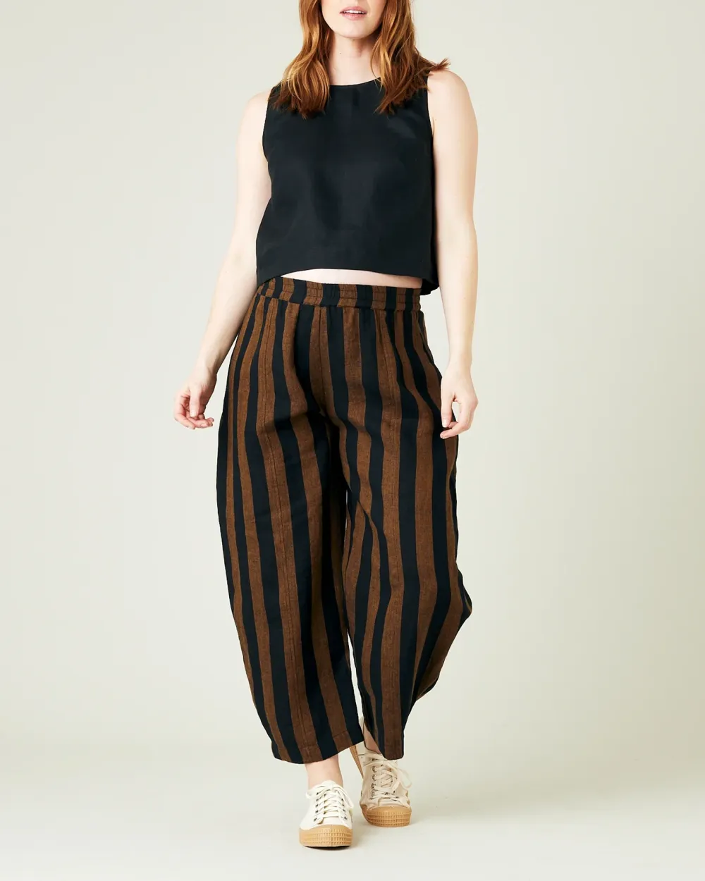 RUST AND BLACK STRIPE LINEN TROUSERS