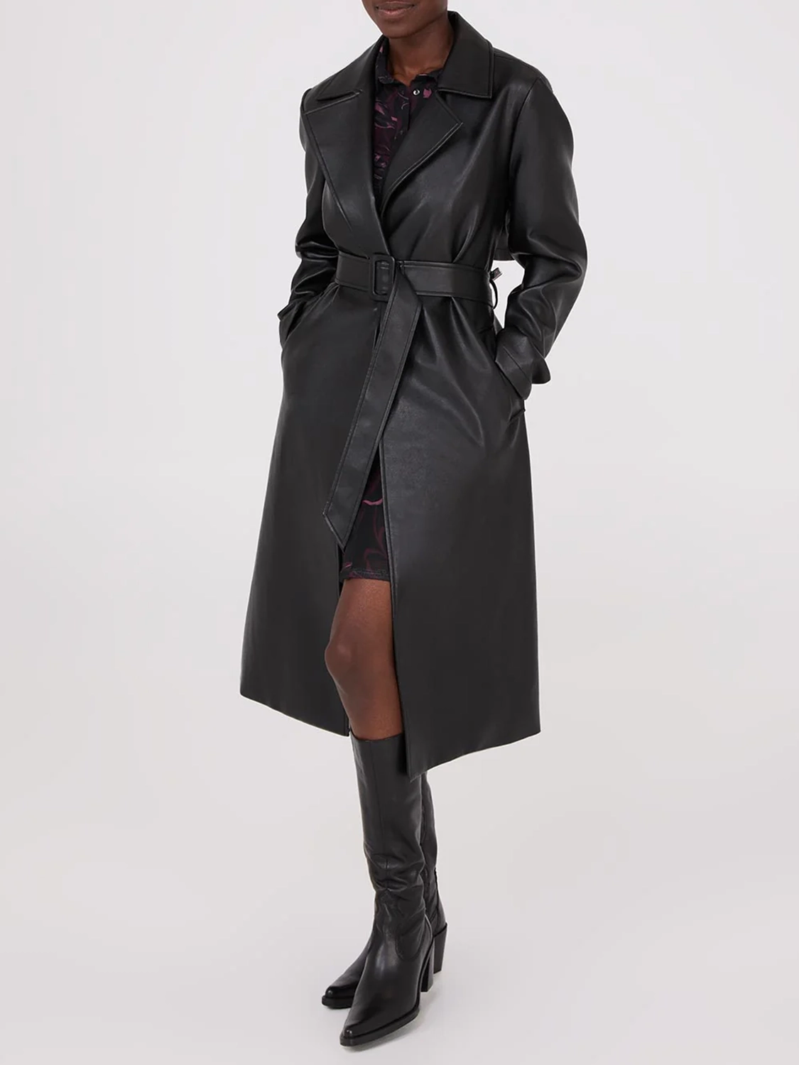 Long Faux Leather Trench Coat