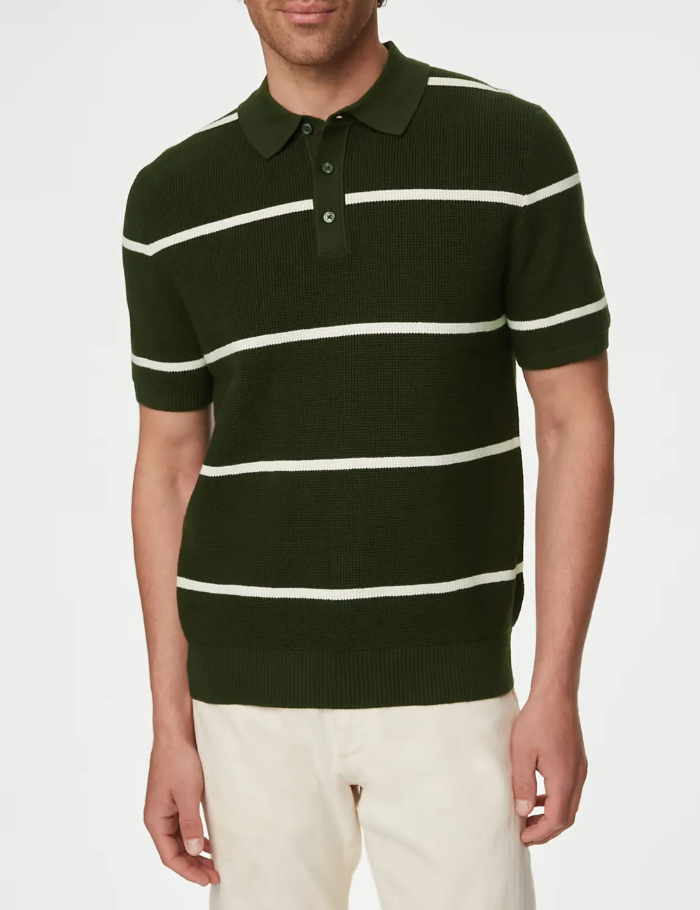 Cotton Rich Striped Knitted Polo Shirt