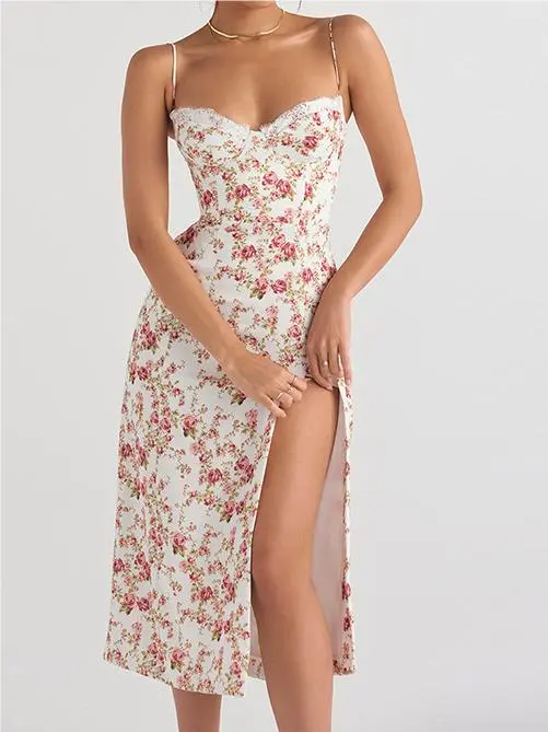 Floral Slit Slip Dress