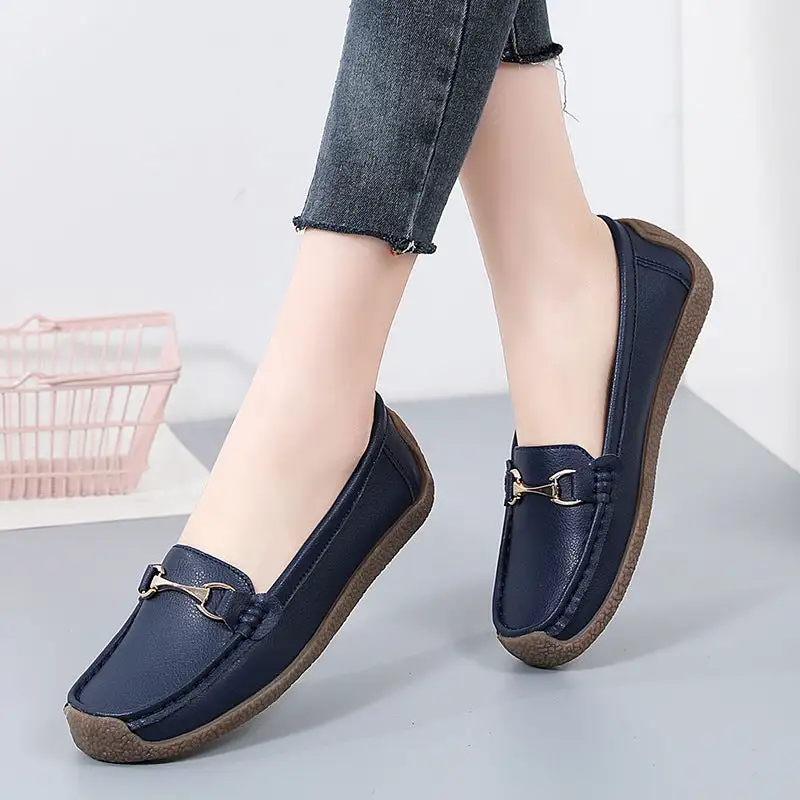 Cilool Flat Fashion Comfortable Shoes  Leather Breathable Casual Loafers