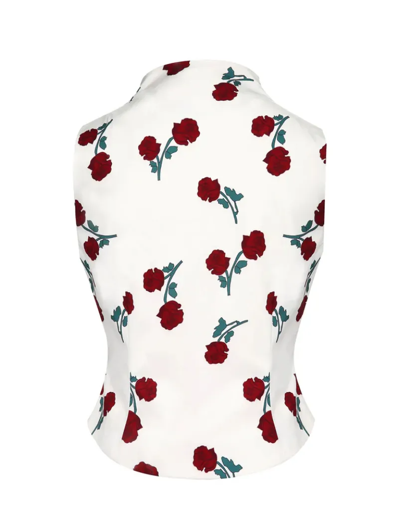 WHITE 1950S ROSES VINTAGE SLEEVELESS TOP