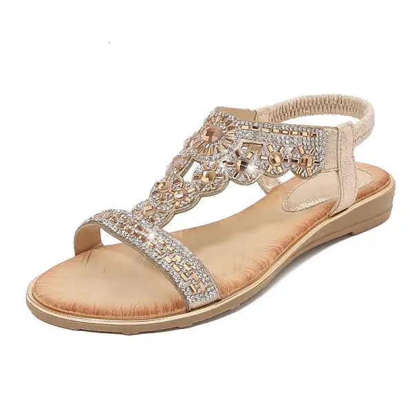 Cilool  Sandals Bohemian Rhinestone Comfortable  Holiday Shoes BS07