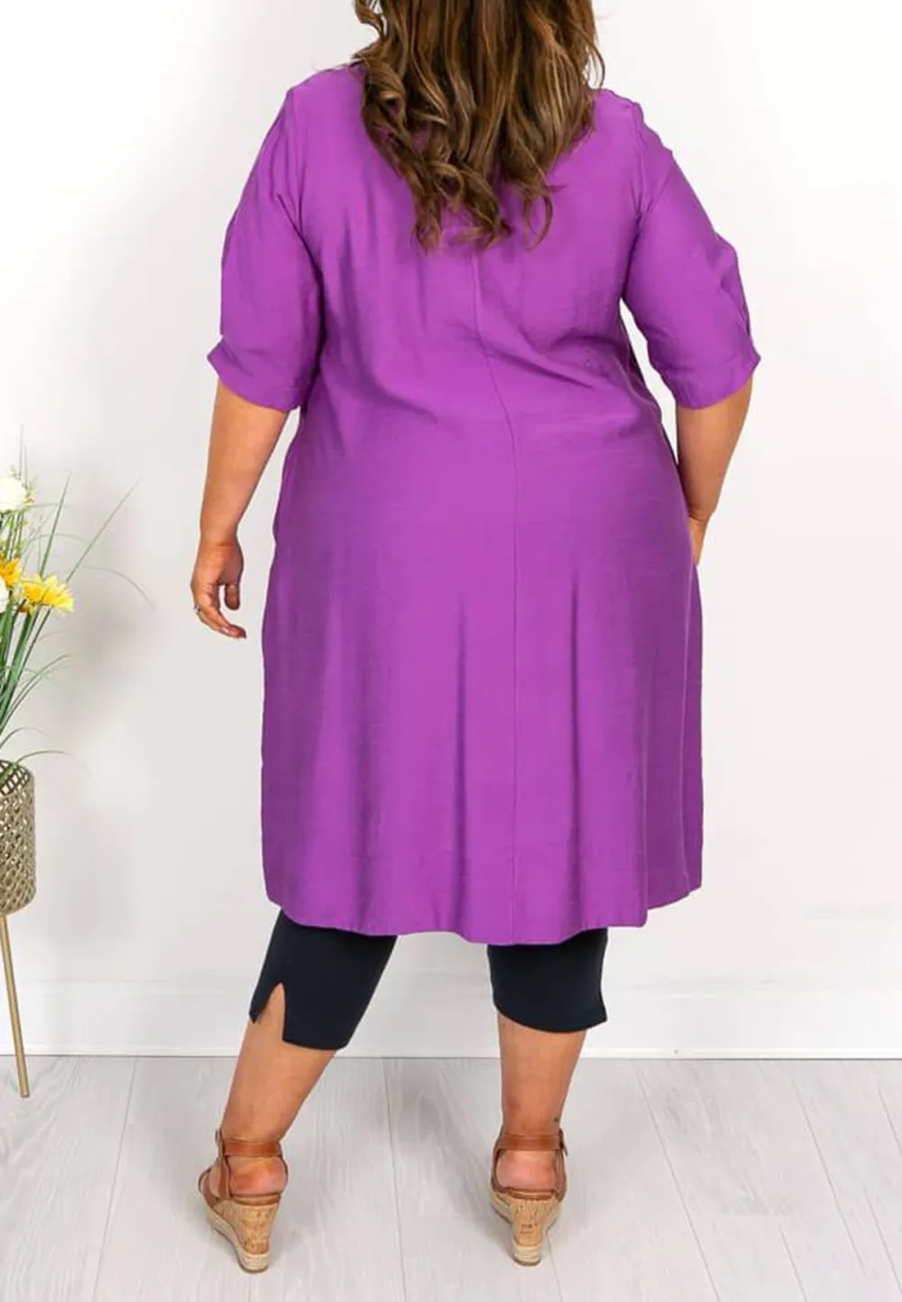 Purple V Neck Tunic Dress