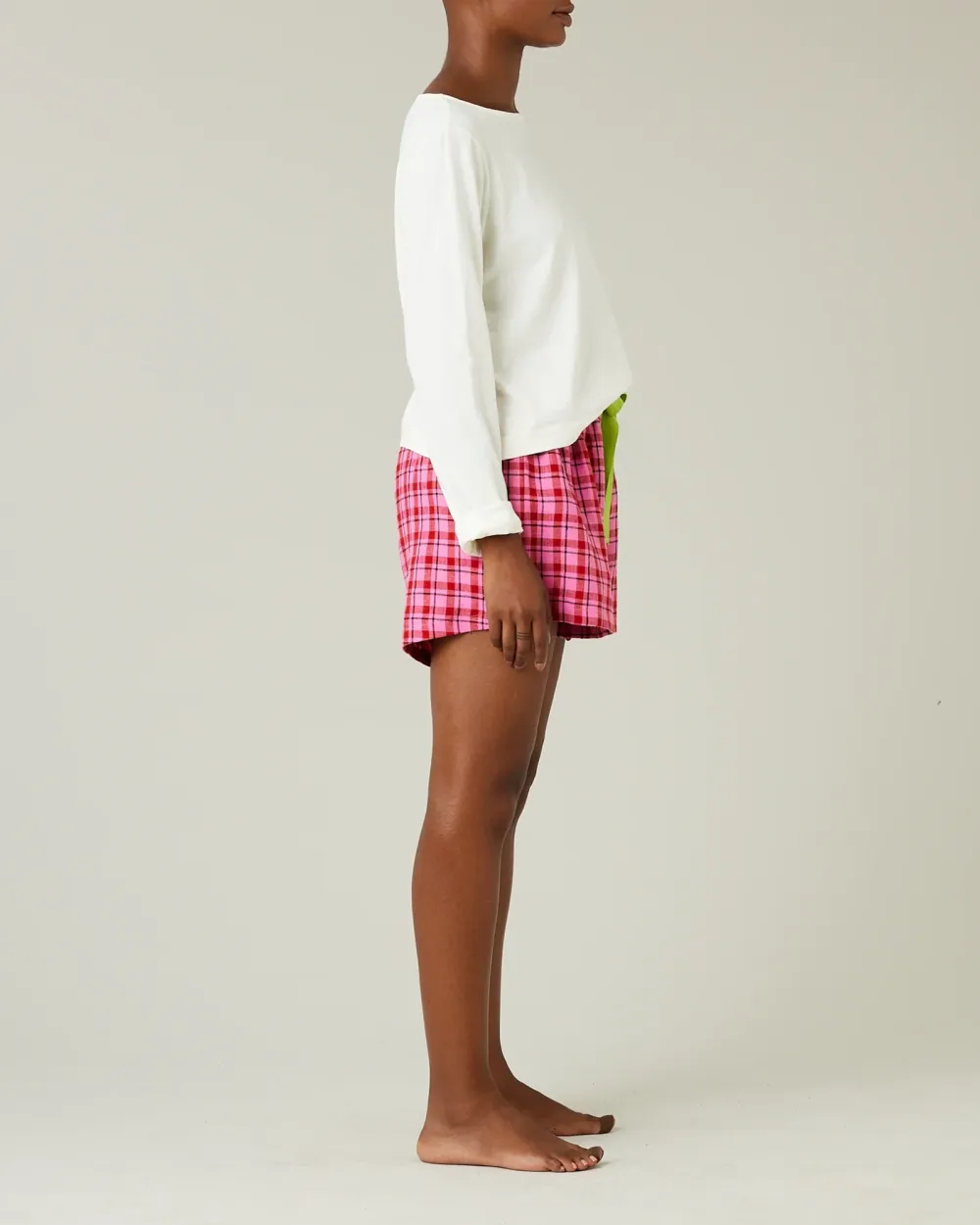 PINK & RED CHECK LINEN SHORT