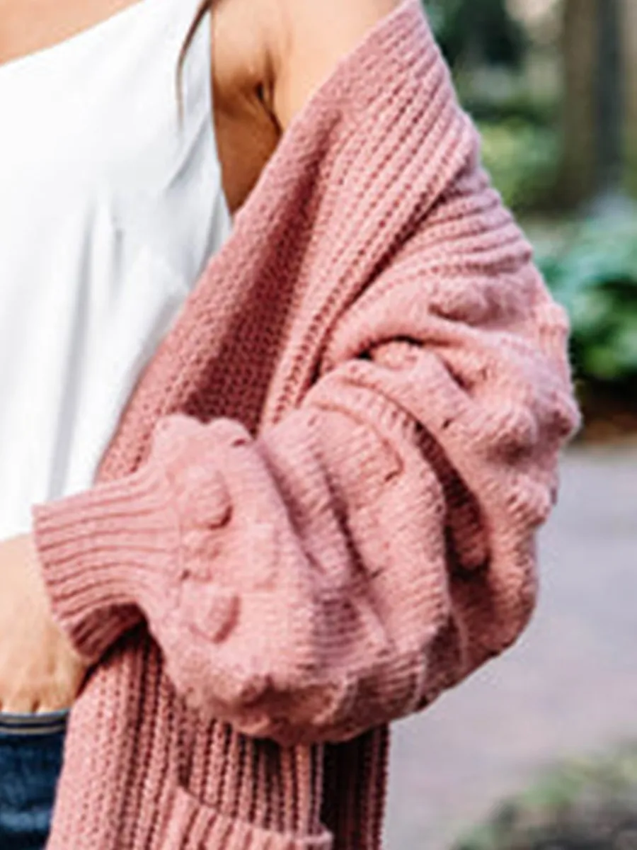 Red Pompom Cardigan