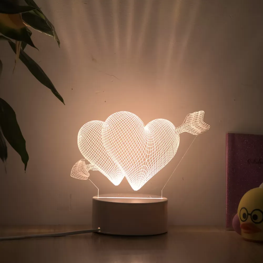 Romantic Love 3D Lamp Heart-shaped Balloon Acrylic LED Night Light Decorative Table Lamp Valentine's Day Sweetheart Wife's Gift