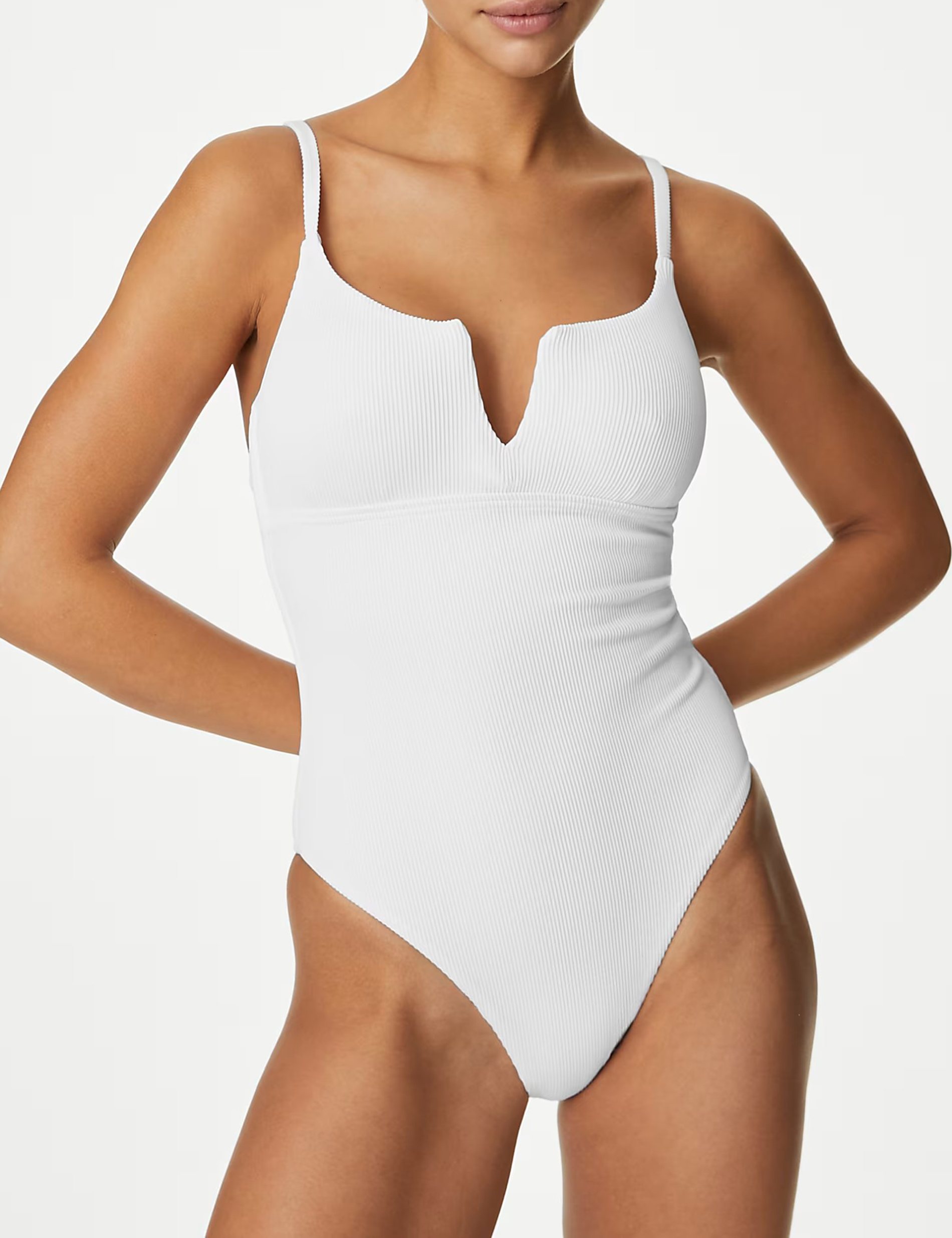 Tummy Control Ribbed Padded V-Neck Swimsuit