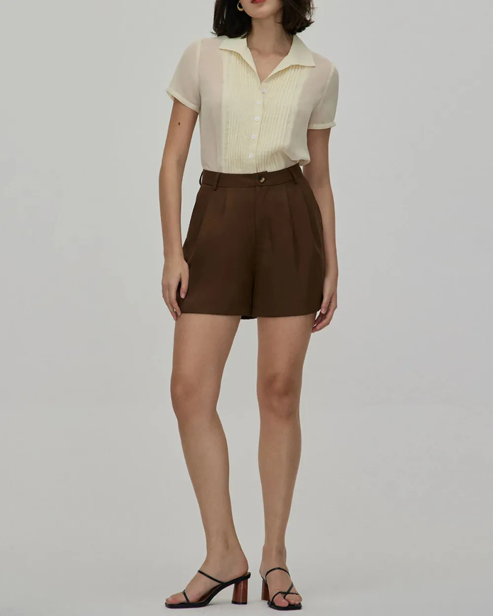 The Beige V Neck Pleated Chiffon Blouse