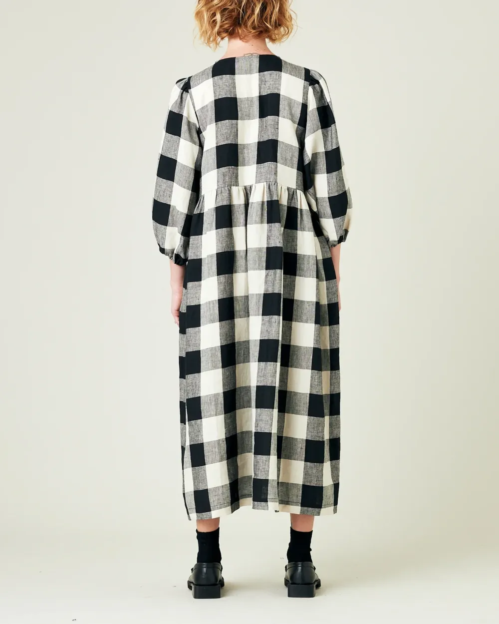 ABBIE STONE & BLACK MEGA CHECK LINEN DRESS