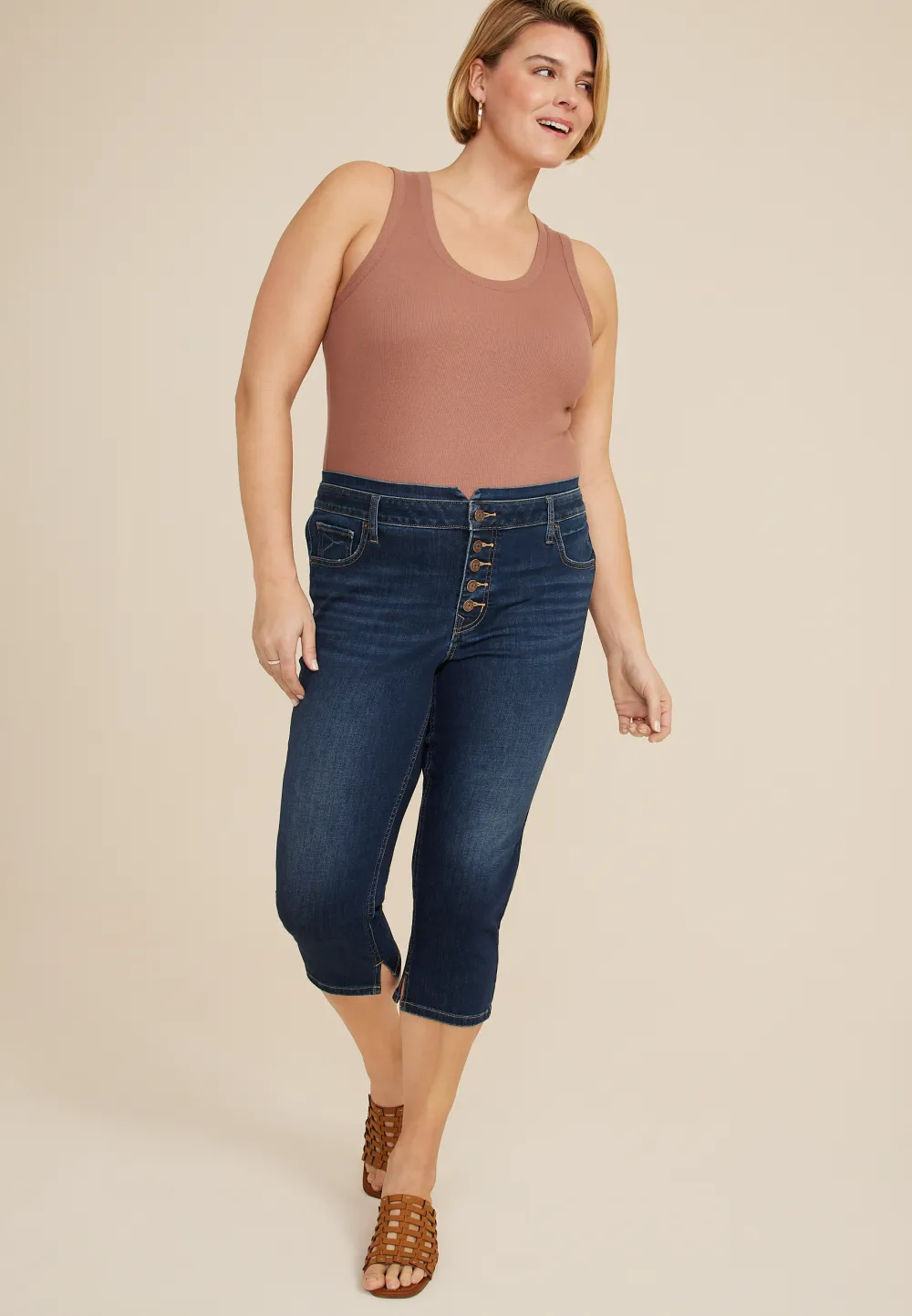 Plus Size m jeans by maurices™ Cool Comfort Mid Rise Mid Fit Stacked Waist Cropped Jean