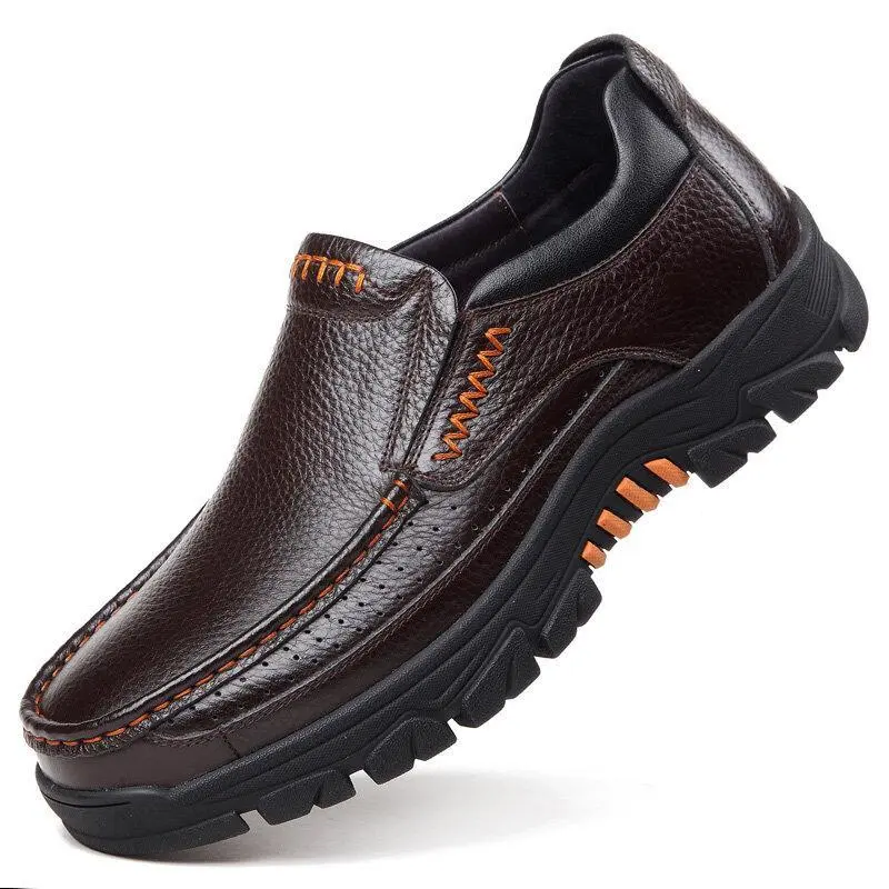 Men's Cow Leather Waterproof Comfy Non Slip Soft Slip On Casual Shoes