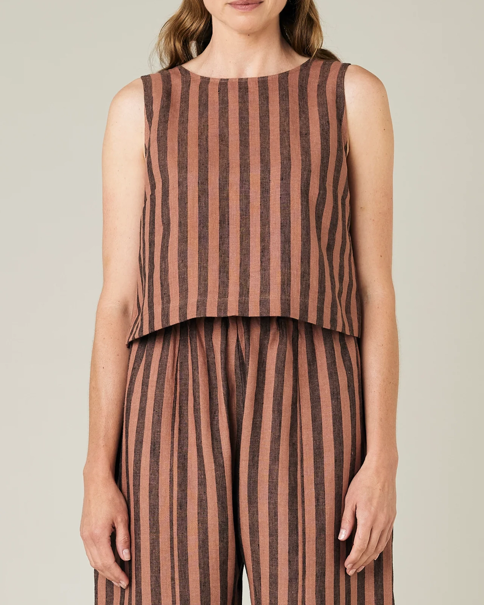 BISCUIT STRIPE LINEN TOP