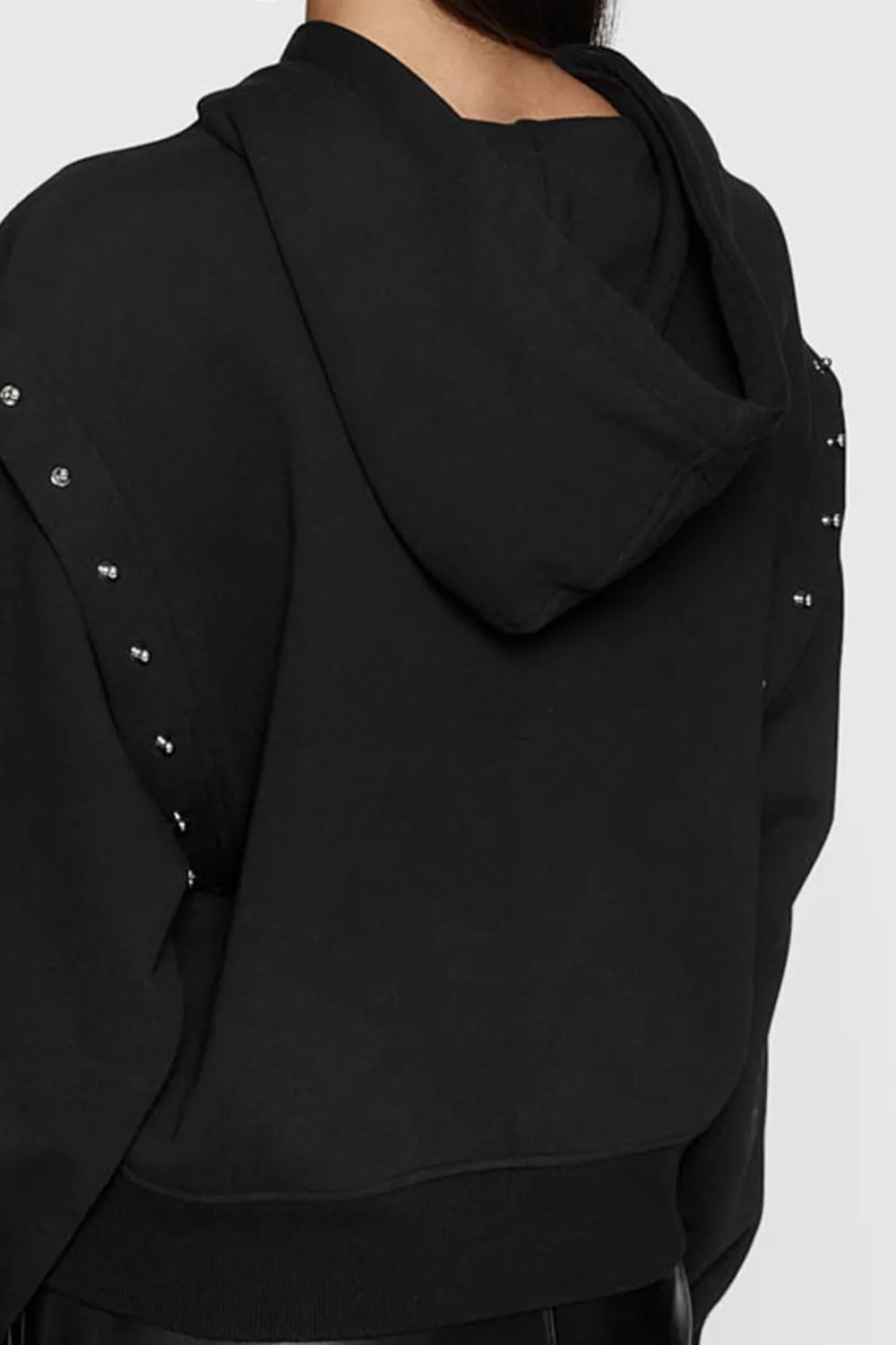 Black Wool Long Sleeve Hooded