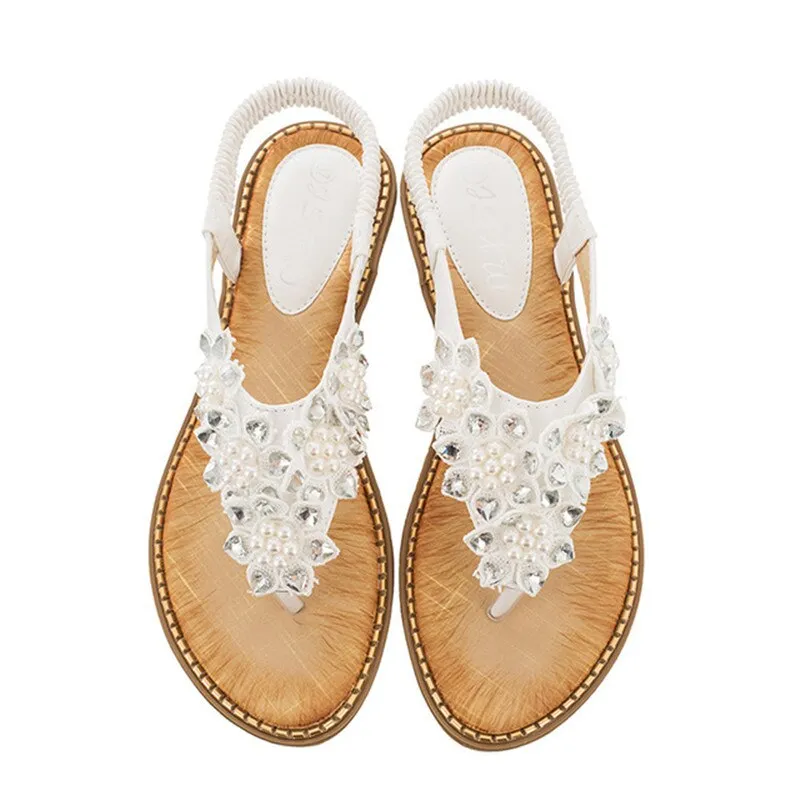 Cilool New Fashion Bead Flower Round Toe Flip-flop Sandals