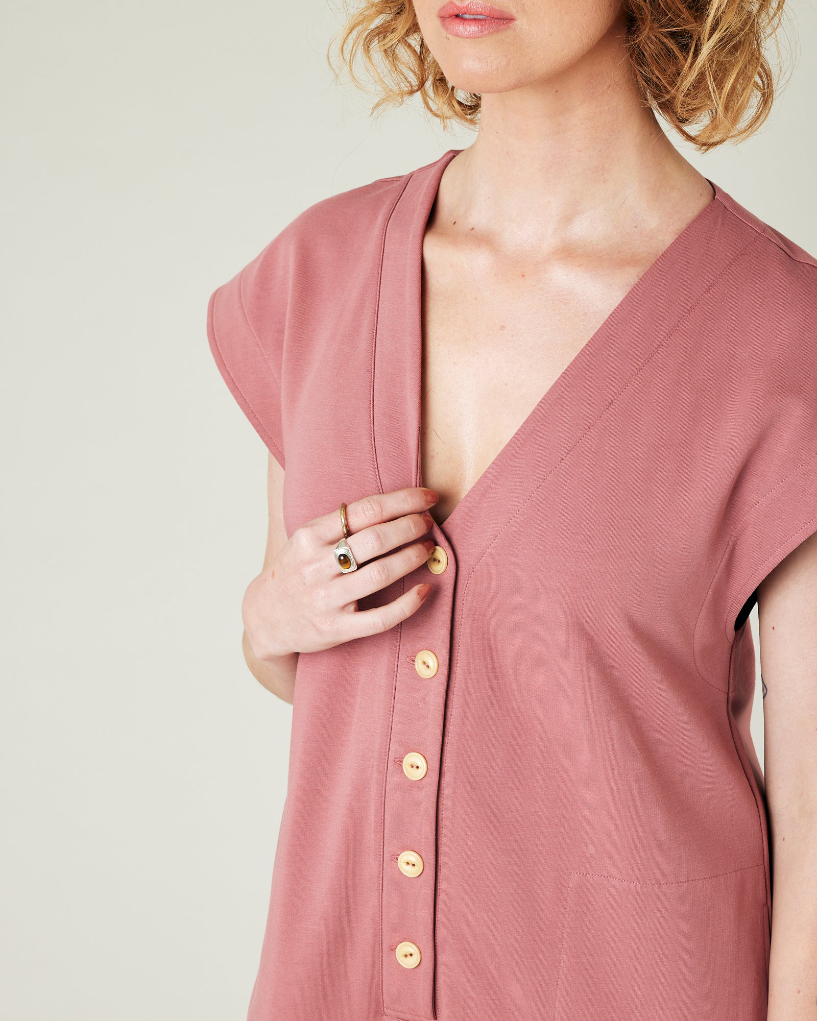 DUSTY PINK COTTON JERSEY JUMPSUIT