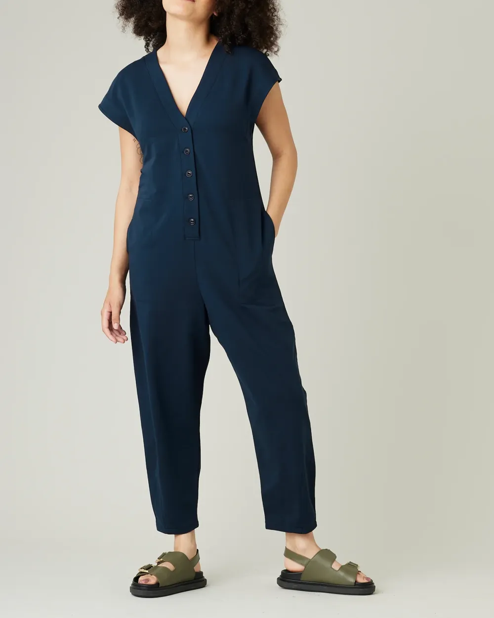 NAVY COTTON JERSEY JUMPSUIT