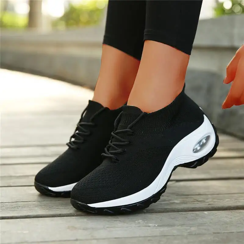 Cilool Lace Up Walking Running Shoes Platform Sneakers