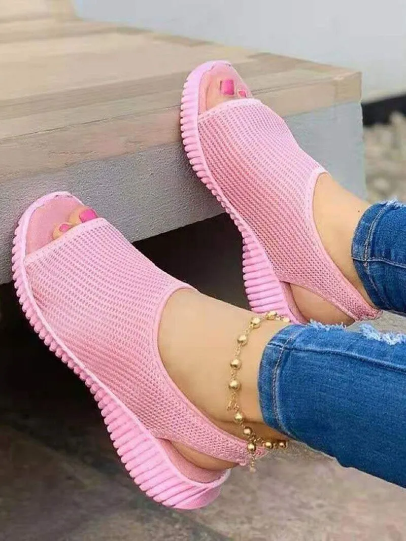 Knitted Mesh Printed Flat-Bottom Comfortable Trend Sandals