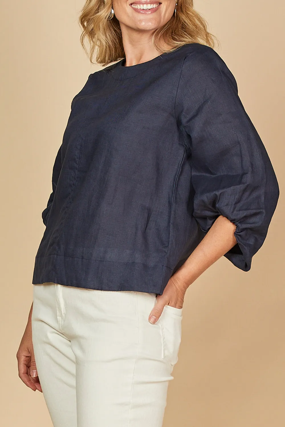 Audrey Linen Blouse In Navy