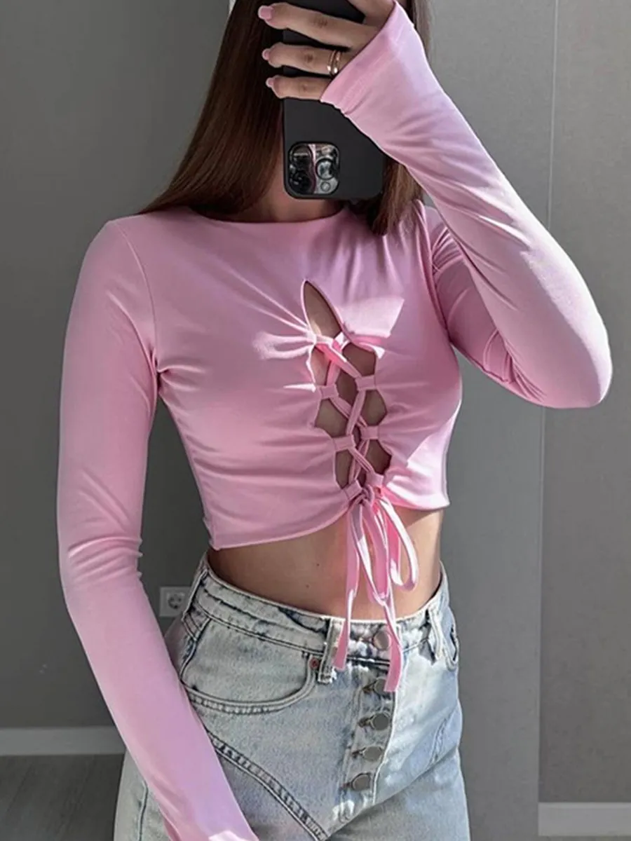 Women's Crewneck Sexy Strappy Cut-out Top