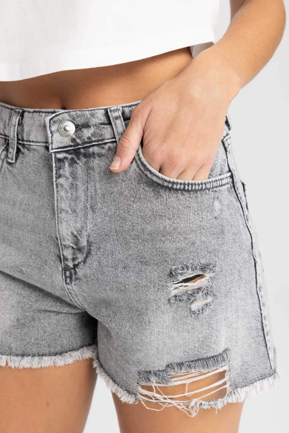 Normal Waist Cropped Side Leg Jean Shorts