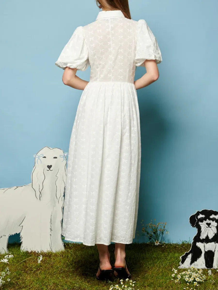 Poodle Bow Embroidered Midi Dress