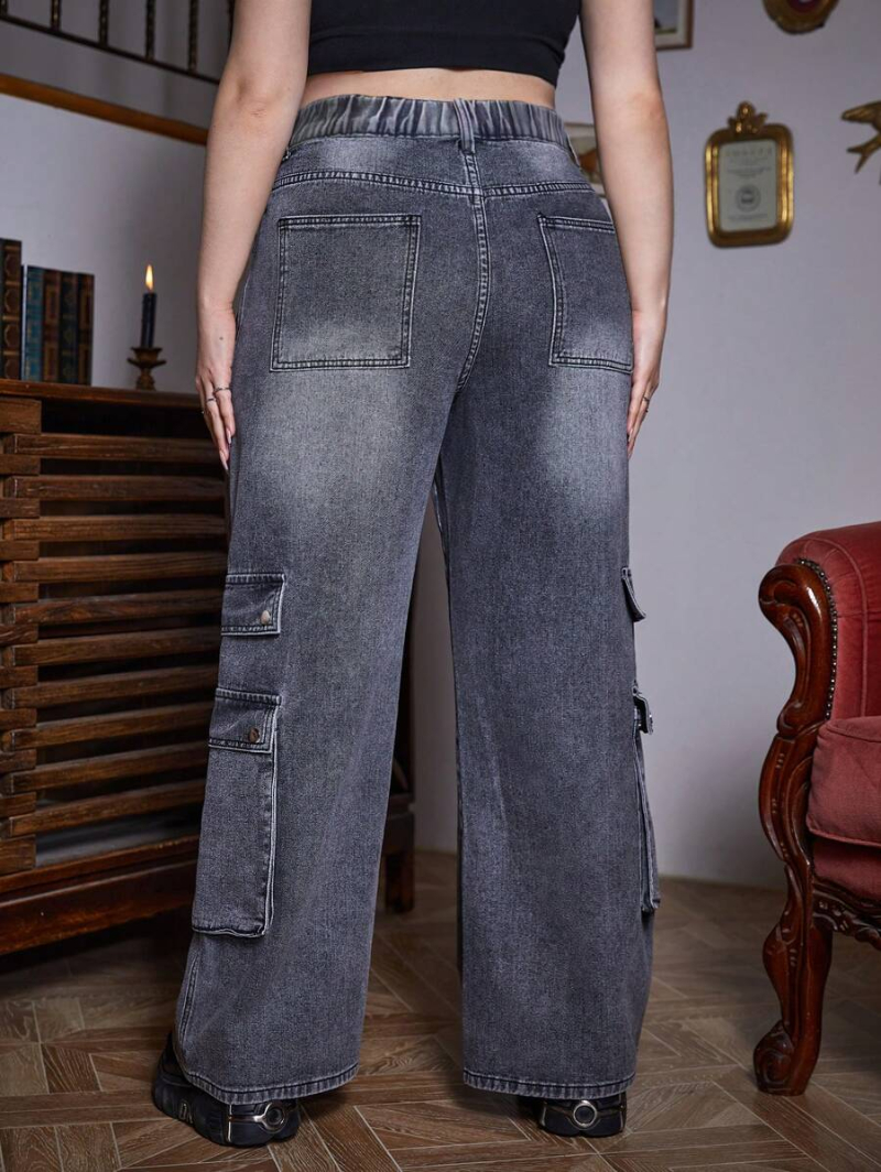 Grunge Punk Plus Flap Pocket Cargo Jeans