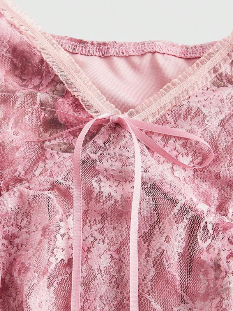 Fairycore Plus Size Rose Pattern Lace Fabric Babydoll Cami And Top