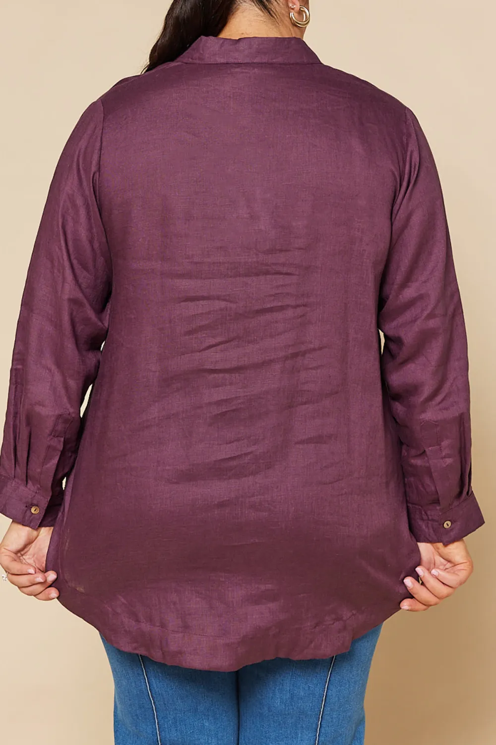 Oversized Linen Boyfriend Shirt In Plum