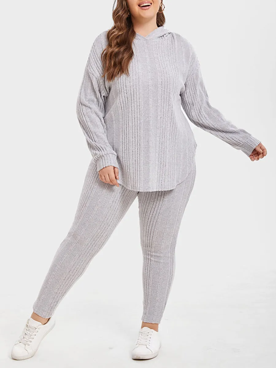 Ribbed Knit Drop Shoulder Hoodie & Pants Set