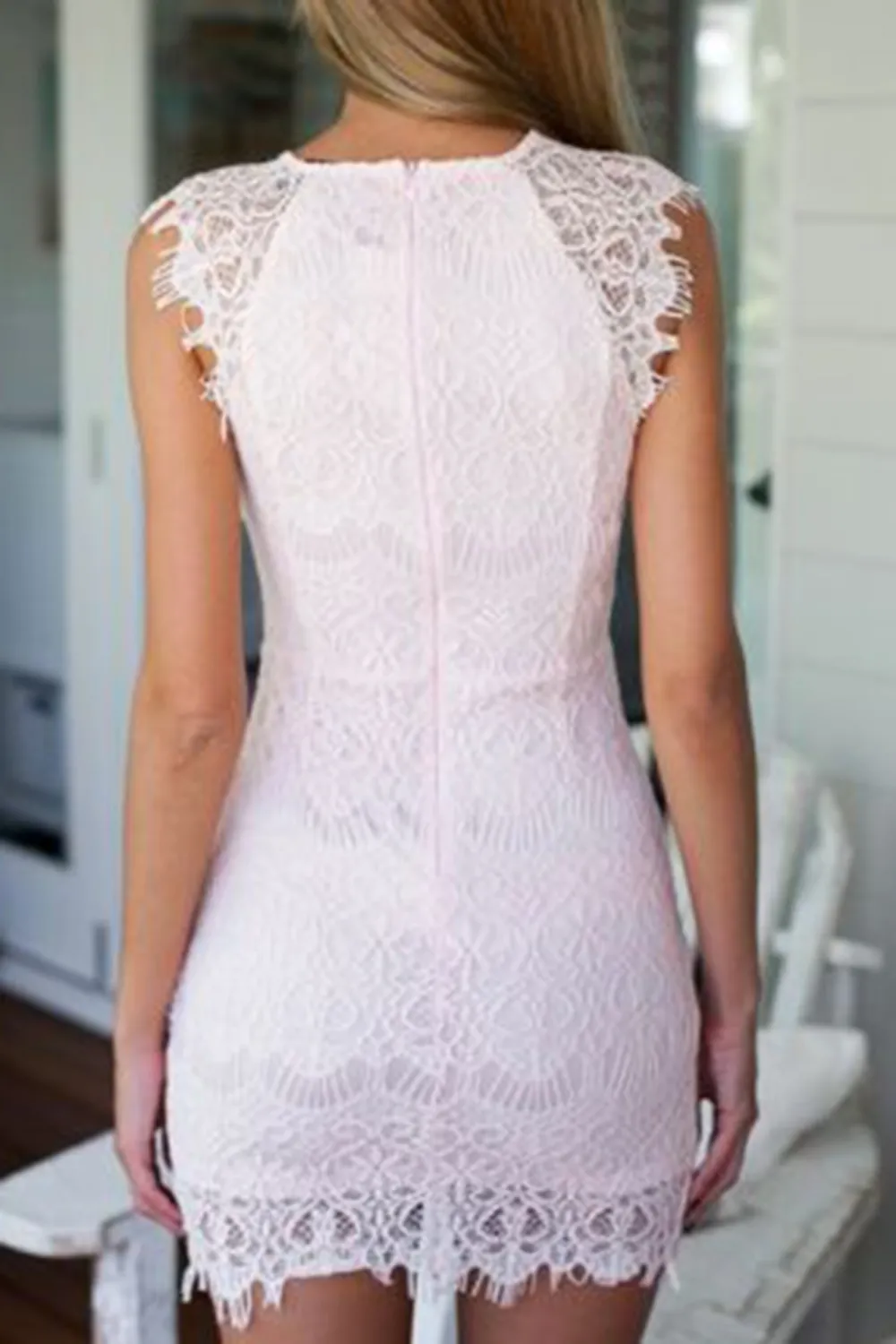 Drape Mini Dress with Light Pink Lace Overlay