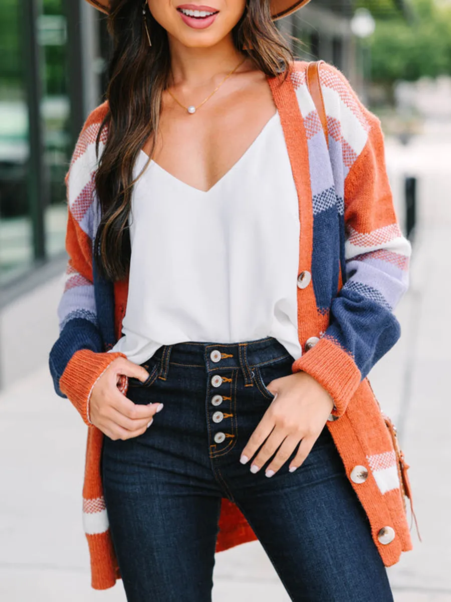 Orange Striped Cardigan