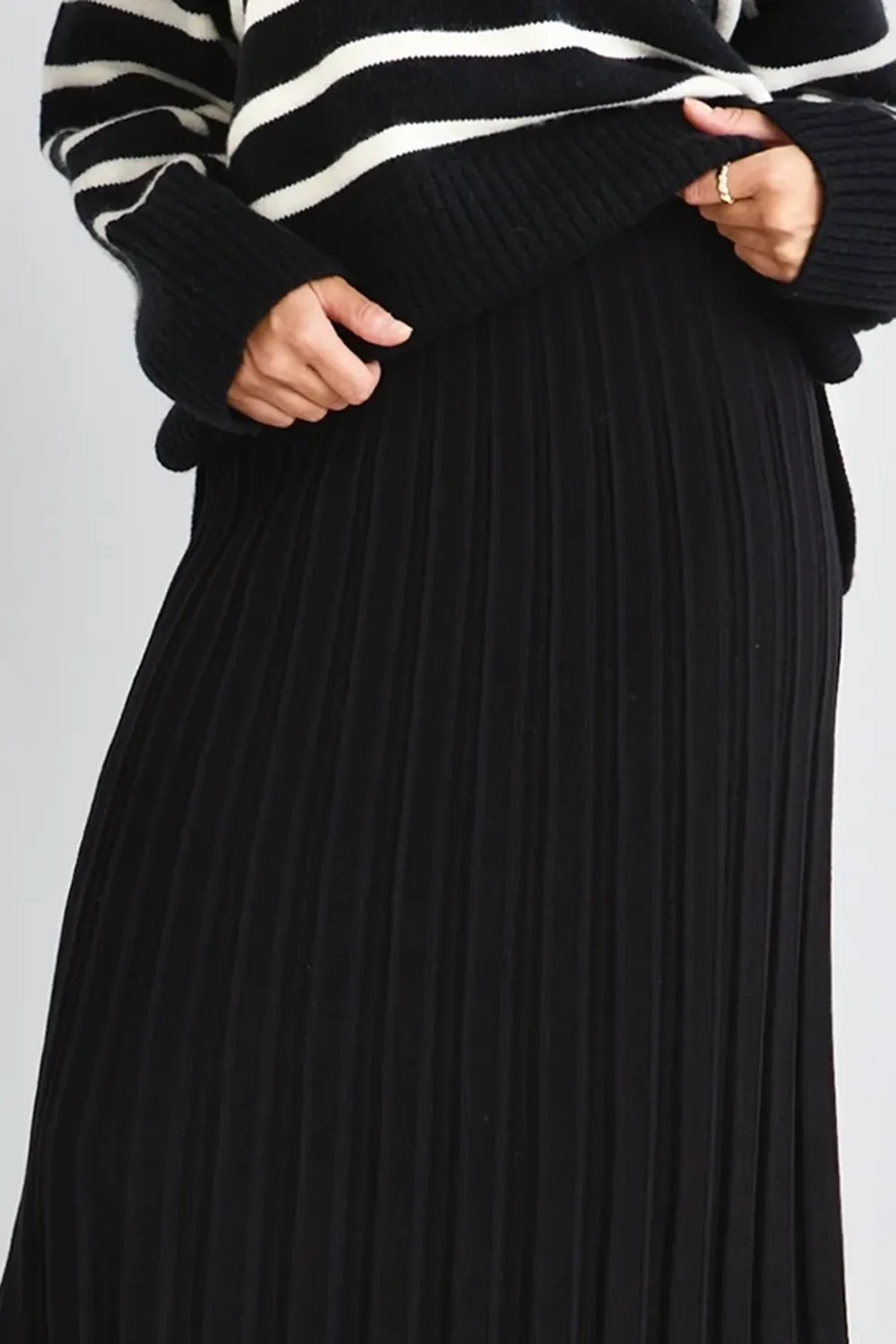 Delilah Black Pleated Knit Maxi Skirt