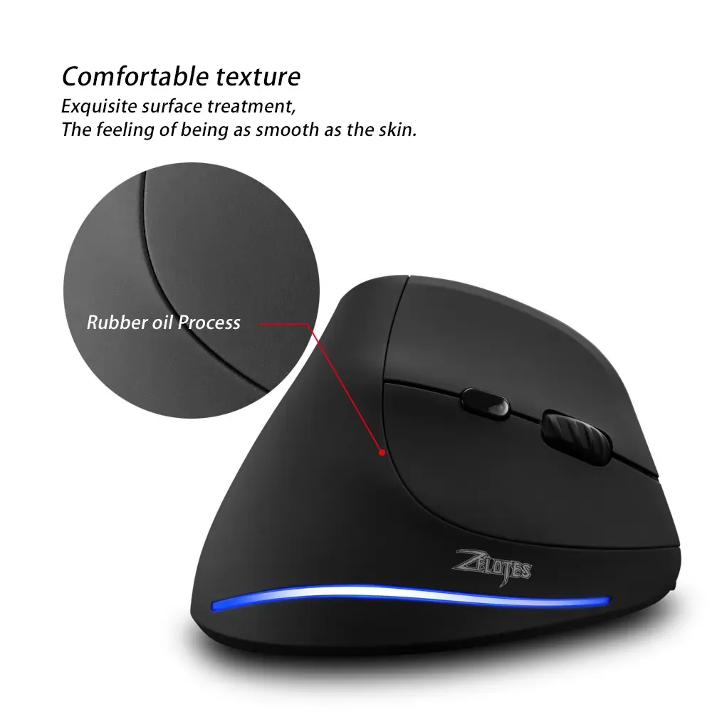 Zelotes F-35 2.4GHz Wireless Rechargeable 2400DPI Vertical Mouse Mice Low Noise Mouse Desktop Pc Gamer Laptop Silent Keys