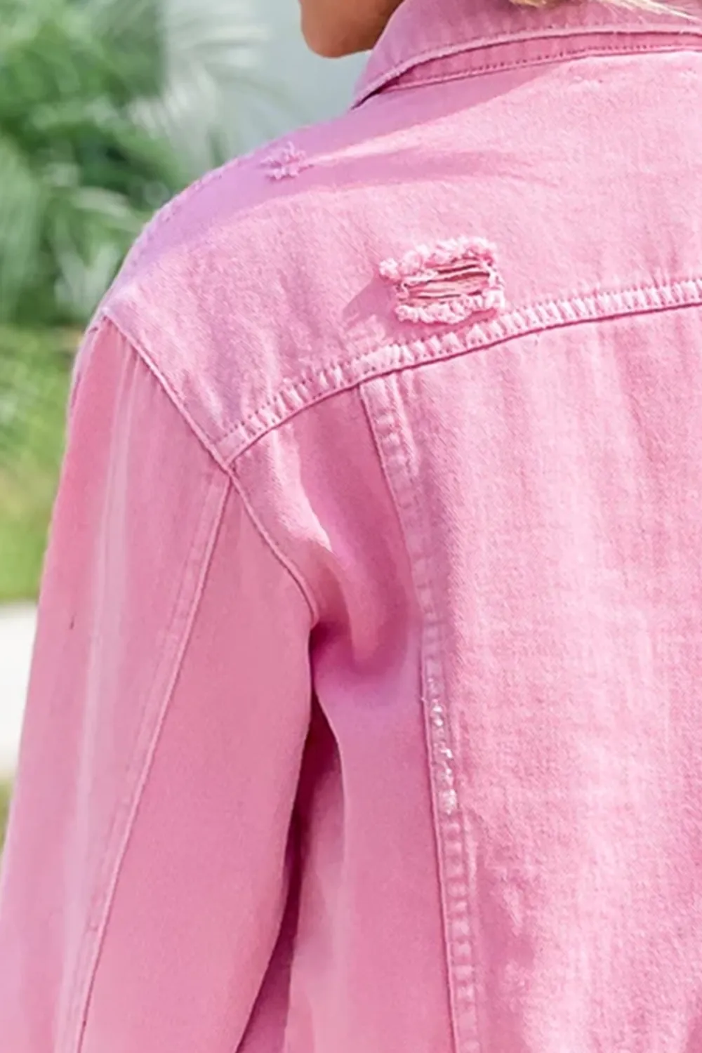 Short pink denim button jacket