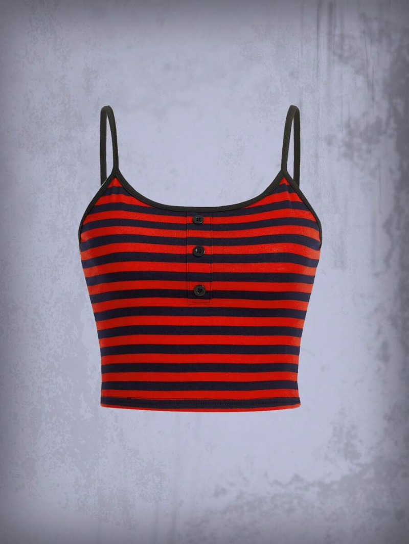 Grunge Punk Striped Button Front Cami Top