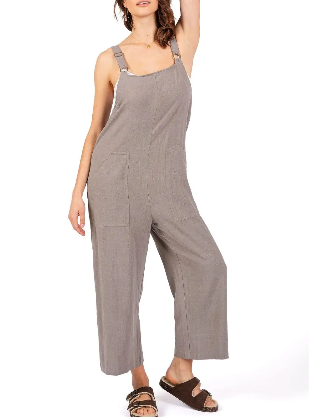 Lana Roux Crop Wide-Leg Linen Jumpsuit