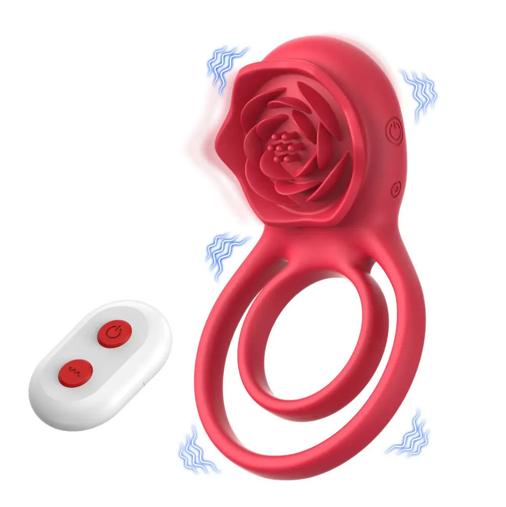 Cock Ring Cock Ring Cock Ring Rose Clitoral Stimulator Cock Ring with 9 Vibrations, Couples Sex Toys Red