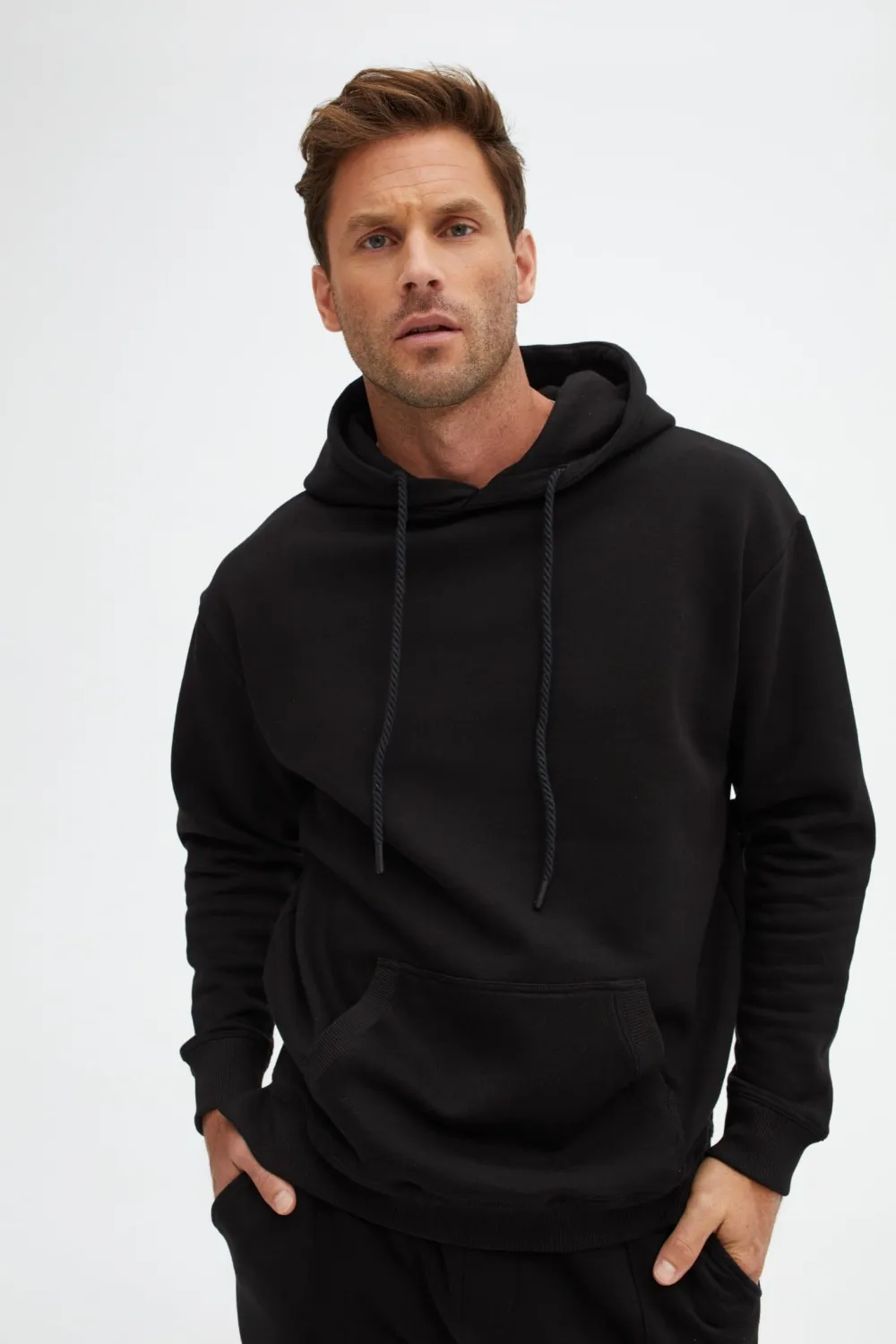 Black Solid Fleece Hoodie