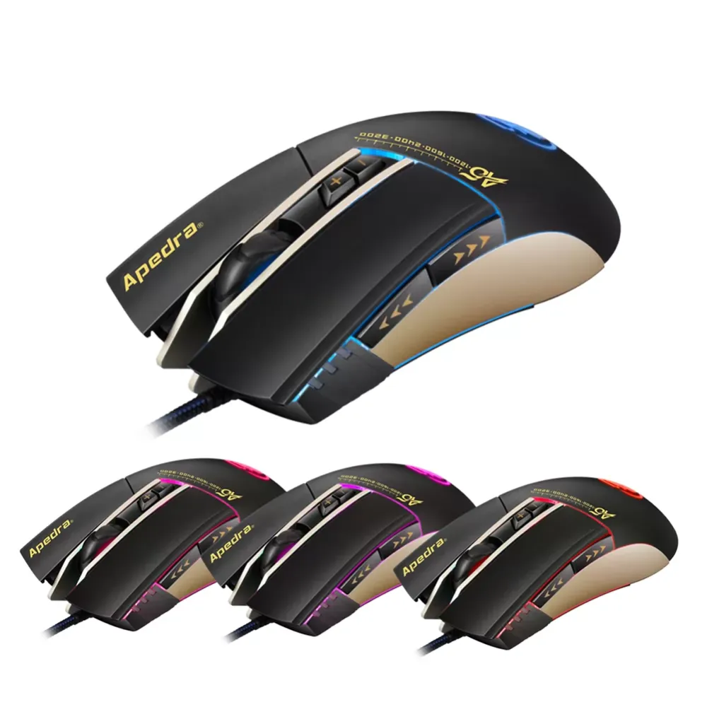 Ergonomic design 3200dpi 6-key programmable professional game mouse, led 4-color breathing lamp, suitable for laptop and pc