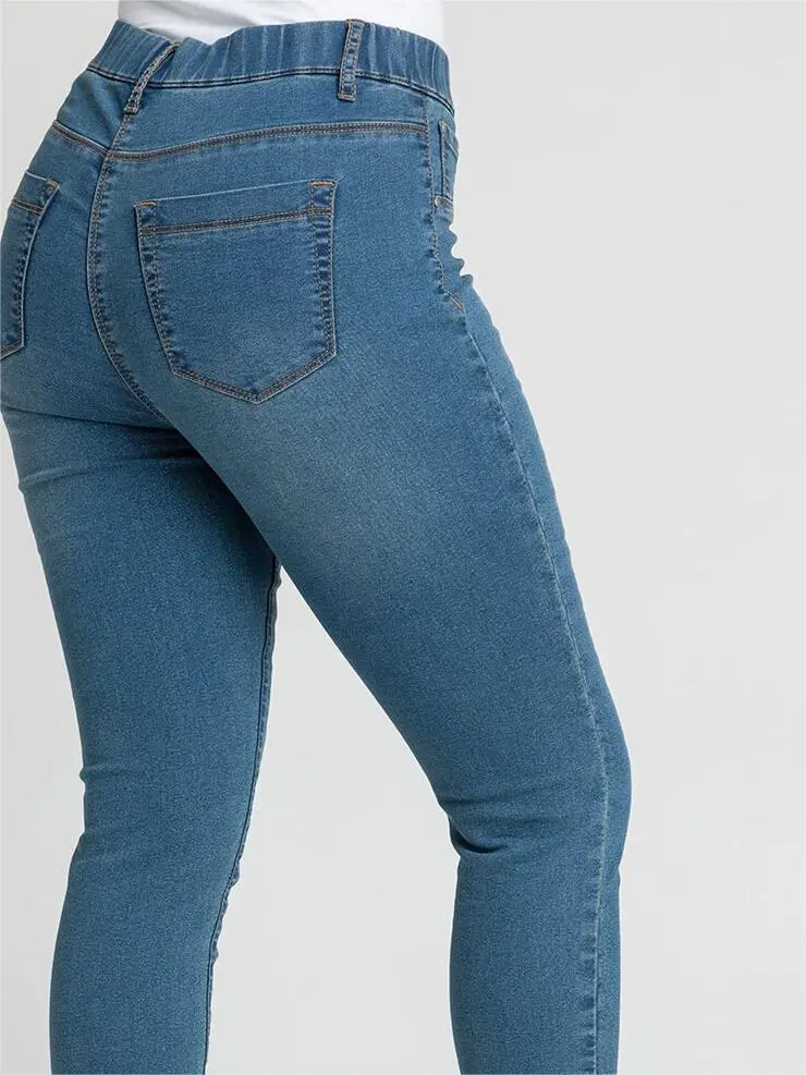 Blue Elastic Denim Trousers