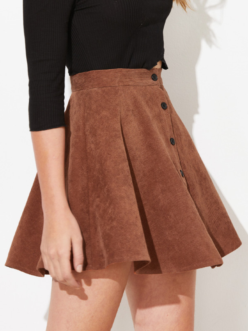 Button Up Flare Corduroy Skirt